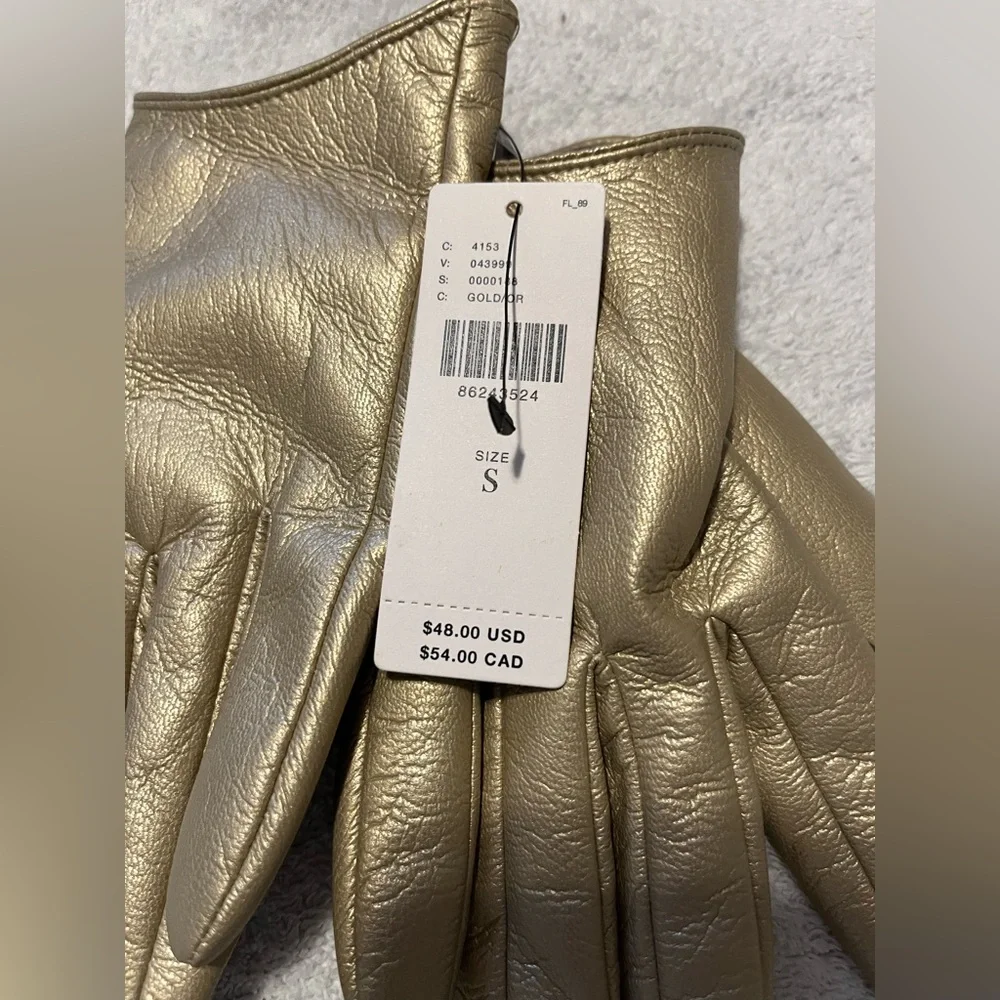 NWT Anthro Maeve Short Faux-Leather Texting Gloves in Light Gold Champagne